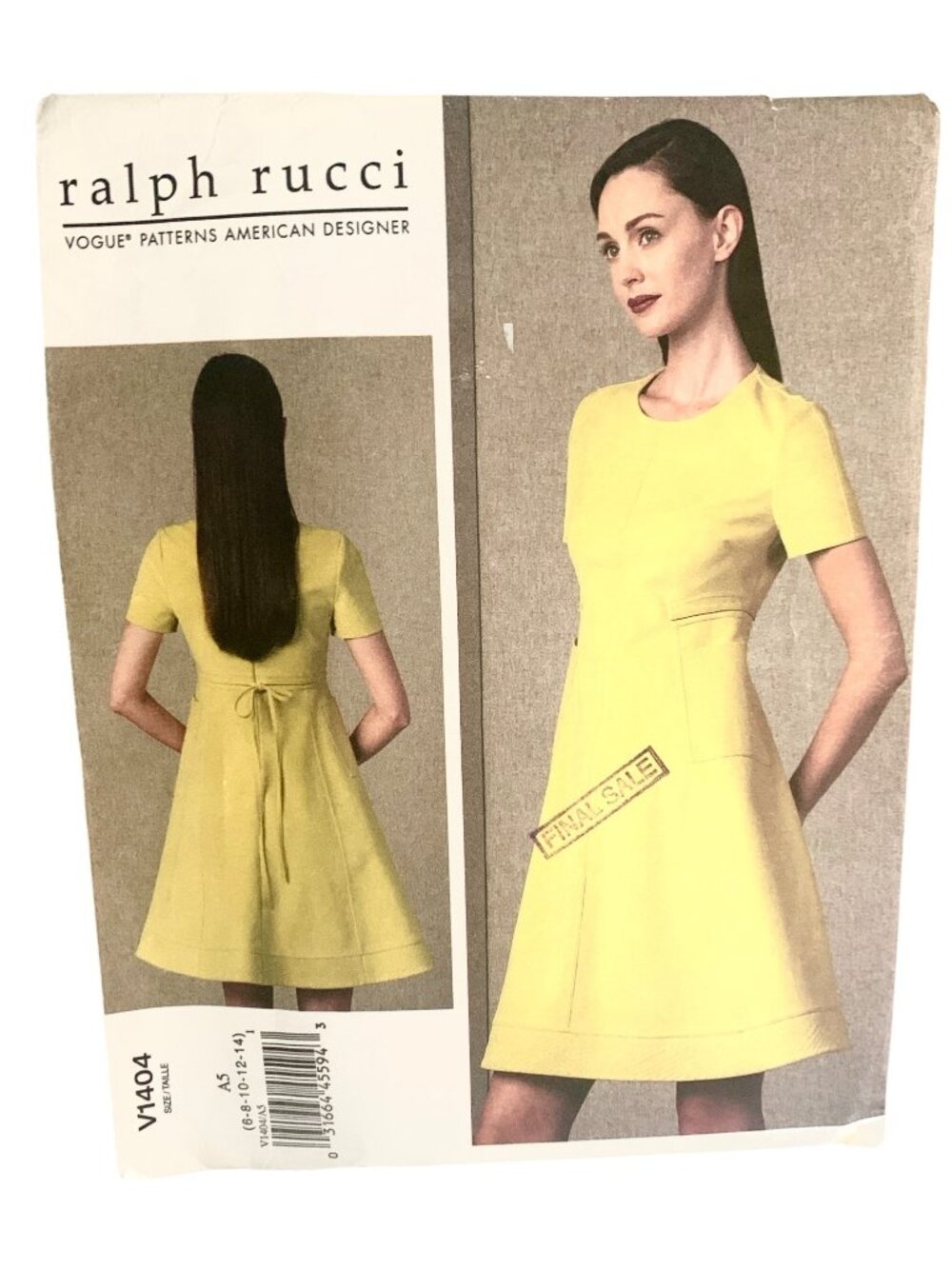 Vogue V1404 Pattern Misses' Dress Designer Ralph Rucci Size 6 8 10 12 14 Uncut